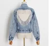 2021 nouveau printemps et automne Harajuku lettres Denim veste femmes trou ample déchiré jean diamant gland manteau veste chaquetas mujer