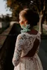 2020 Beautiful Bohemian Beige Lace Open Back Wedding Dress with Sleeves Vintage Boho Beach Wedding Dresses Country Plus Size Bridal Gown
