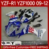 دراجة نارية YAMAHA YZF R1 1000 CC YZF1000 YZF-R1 09-12 هيكل السيارة 92NO.112 YZF-1000 YZF R 1 YZFR1 أبيض أزرق 09 10 11 12 1000cc 2009 2012 2012 Fairing Kit