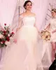 2021 Cheap A Line Dresses 1/2 Sleeves Elegant Off the Shoulder Scalloped Detachable Tulle Skirt Country Wedding Gown Vestidos