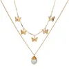 Vrouwen chokers parel hanger vlinder choker ketting gouden ketens multi -layer dames kettingen mode sieraden cadeau wil en zandnieuw