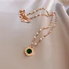 Fashion Charm Roman siffergrön zirkonhalsband för kvinna temperament rostfritt stål hänge halsband smycken