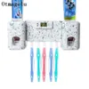 Multifunct badkamer accessoires klok automatische tandpasta dispenser tandenborstelhouder met combinatie set tandpasta squeezer LJ201204