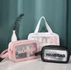 Boîtes de rangement Bacs PU Transparent Three-Pièce Maquillage Sac de lavage de grande capacité Baignoire PVC TRUCLUCENT PORTABLE GLACTE FEMME1