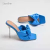 Slippers Clear Thin High Heels Women Party Wedding Shoes New Summer Bowknot Square Toe Slides Designer 36 42 220308