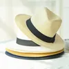 HT2261 2020 neue Sommer-Hüte für Männer Frauen Stroh Panama-Hüte Fest Plain breiter Rand-Strand mit Band Unisex Fedora Sonnenhut