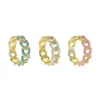 Gold Color Fashion 2021 Women Finger Jewelry Micro Pave White CZ Pink Blue White Enamel Cuban Link Chain Band Ring