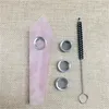 Portasigarette da pipa in cristallo di quarzo rosa naturale + 3 filtri + 1 pennello 201125