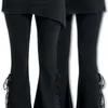 Ysmarket S-5xl Mulheres 2 em 1 Boot Cut Leggings Plus Size Micro Skirt Calças Gothic Punk Lace Up Bell Bottom Leggings E22045 201228