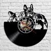 Французский бульдог пара стены искусства дома декор настенные часы из виниловой записи современный щенок собака настенные часы собака породы собак владельцы подарок H1230
