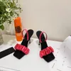 Designer Sandalen Vrouwen Schoenen Luxe Julie Scrunchie Slingback Heel Slide Sandaal in Satijnen Stiletto Hak Open vierkante tenen EU34-40 met doos Bruiloft Jurken