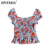 Kpytomoa Women 2020 Sweet Fashion Floral Print Ruffled Blouses Vintage rug Elastische zijde Zipper vrouwelijke shirts blusas chic tops LJ200813