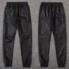 TSINGYI Moto Biker Faux Leather Pants Men Joggers Harem Pant Elastic Waist Zipper Pockets Black Streetwear Slim Fit Men Clothing291S