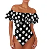 1pc Bademode Frauen 2020 Plus Größe 4XL Sommer Dot Print Badeanzüge Sexy Badeanzug Off Schulter Rüschen Bademode T200708