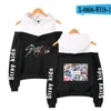 Moda coreana KPOP Stray Kids Sudadera con capucha mujer manga larga fuera del hombro sudaderas con capucha Harajuku chándal ropa de calle