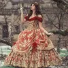 Gothic Red Gold Ball Gown Prom Dress 2021Off Shoulder Medieval Victorian Quinceanera Dress Corset Renaissance Evening Gowns Custom312i