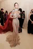 Metgala Kendall Jenner Prom Dresses Luxury Crystal Mermaid Sexy Z Długim Rękawem Zobacz przez czarne dziewczyny Graduation Party Suknia wieczorowa