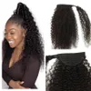 Kinky curly natural ponytail human hair for black women wraps around clip in drawstring 140g african american pony tail hairstyle
