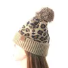Leopard Animal Print Knit Faux Fur Pompom Winter Beanie Hat Womens Warm Knit Faux Fur Pom Hat