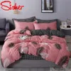 Nordic Bedding Set Leaf Printed Bed Linen Plaid Duvet Cover Set Singel Double Queen King Quilt täcker moderna blad sängkläder LJ200818