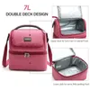 Double-Deck Insulated Lunch Bag Women Thermal Large Capacity Cooler Bag Portable Lunch Tote Food Bag C0125