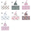 7 colori Coperte per neonati Sacco a pelo per bambini in cotone Swaddle 2 pezzi Set cappello + Swaddle Animal Cow Whale Coperte con stampa floreale M2968