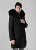 Estilo clásico marca Meifeng Invierno Hombres abrigos de nieve Forro de piel de conejo negro Parkas largas negras Chaquetas de hombre de estilo largo de piel lujosa