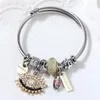 Charm Bracelets Crystal Pearl Pedent For Women Rhinestone Bead Stainless Steel Open Adjustable Cable Bangles Party Jewelry