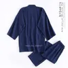 Kimono Pamas definido para masculino samurai algodão Tradicional as calças de topo japonês de cor pura casual respirável yukata sleepwear 201109