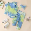 2020 Новый Ins младенца Tie Dye одежды Набор детей Flare рукавом Romper + брюки + ободки 3шт / Set Бутик Pit Вязаные Младенцы Эпикировка BY1608