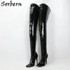 Sorbern Black Patent Crotch Buty Udo Damskie Dostosowane Wide Fit Lace Up Spiczaste palce Fetysz Ekstremalne Długie Boot Stiletto Heel