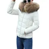 Inverno para baixo jaquetas mulheres moda casaco morno de algodão espessamento parka colar de pele jaquetas com capuz destacável boné de inverno roupas 201029
