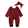 Buffalo Plaid Rompers Bandeau Bande Jumpse bébé Jumpsuits fille Bébé Bébé à manches longues Oneesies Enfants Couvre-vêtements Vêtements Enfants Porter 2PCS / Sets YL1399