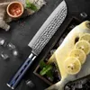 XITUO Coltello Santoku Vero acciaio di Damasco Martello Forgiatura Coltelli da chef Mannaia da cucina antiaderente Affettare verdure Rotondo blu Nuovo