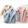 2-12 Years Children Faux Fur Coat Baby turndown collar Thicken Warm Jacket Girls Long Overcoat Winter Kids girls Casual Outwear LJ200828