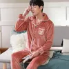 Winter Warm Soft Flannel Plus Size Pajamas Men Long-Sleeved Sleepwear Pijamas Couple Homme Nightwear Male Cardigan Pyjamas Sets LJ201113