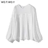 WOTWOY Bianco Scava Fuori Camicette Delle Donne 2020 Nuova Primavera Camicie A Maniche Lunghe Casual Streatwear Delle Donne Top e Camicette Harajuku LJ200831