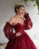 Burgunderrote, elegante Quinceanera-Kleider, Ballkleid, Herzausschnitt, volle Spitze, 3D-Blumen, lange Ärmel, formelle Party-Abschlussball-Abendkleider in Übergröße