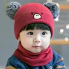 Baby Hat Scarf Höst och Vinter Koreansk stil Barnens stickade ullhuvudbjörn