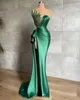 Sexy Afrikaanse Hunter Groene Mermaid Avondjurken voor Vrouwen Zij High Split Beadings Formele Partij Illusie Lange Prom Partyjurken Custom Made