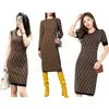 Vestidos casuais cl￡ssicos letra de moda de malha vintage Mulheres padr￣o malha de manga longa roupas femininas tripulantes malhas de outono