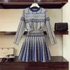 Women Knitted 2-piece Sets Casual Jacquard Geometric Pattern Sweater Jumpers A-line Skirt Sets Fall Winter Blue Black Gray249K