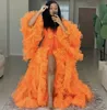 Orange Schwangere Foto Bademantel Pyjama Robe Sexy Spitze Tüll Schwangere Kleider Nach Maß Langarm Bademantel Mesh Prom Brautjungfer Schal
