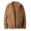 Elegante casaco de pele FAUX Mulheres outono inverno espesso quente jaqueta de lã de bolso de bolso com zíper de roupas de casaco de pegador de pegador de pelúcia S-3xl LJ200825