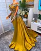 2022 Plus Size Arabic Aso Ebi Mermaid Luxurious Gold Prom Dresses Beaded Crystals Sexy Evening Formal Party Second Reception Birthday Gowns Dress ZJ218