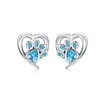 Blue Crystal Pet Paw Stud -oorbellen voor meisjes hartvorm CZ Footprint oor studs sieraden vrouwen ontwerp Bijoux SCE65432155085194582