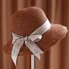 Foldable Big Brim Floppy Girls Straw Hat Sun Hats With Bowknot Elegant Protection Shading Beach Caps For Women