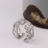 925 sterling silver tungt arbete ihålig ring fransk retro spetsmönster avancerad kall stil öppen mode all-match smycken