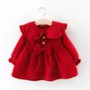 Ayı Lider Bebek Elbise Bahar doğumlu kız bebek uzun kollu prenses elbise düz renkli çocuklar giyim kırmızı bebek elbise lj201221