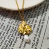 2021 Nuova Collana Foglia Gioielli di Perle Naturali Girocollo Pendenti in Oro Riempito Collier Femme Kolye Collares Gioielli Boho Q0531